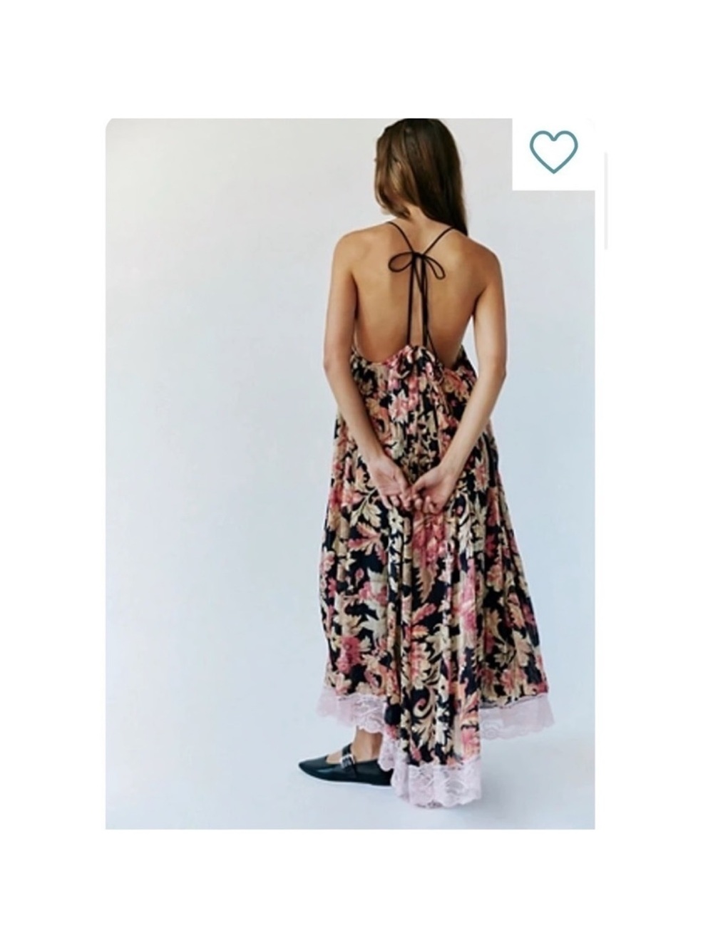 Free people primmy Black Floral Midi Slip Dress with Pink & Cream Blooms smal - Picture 3 of 8